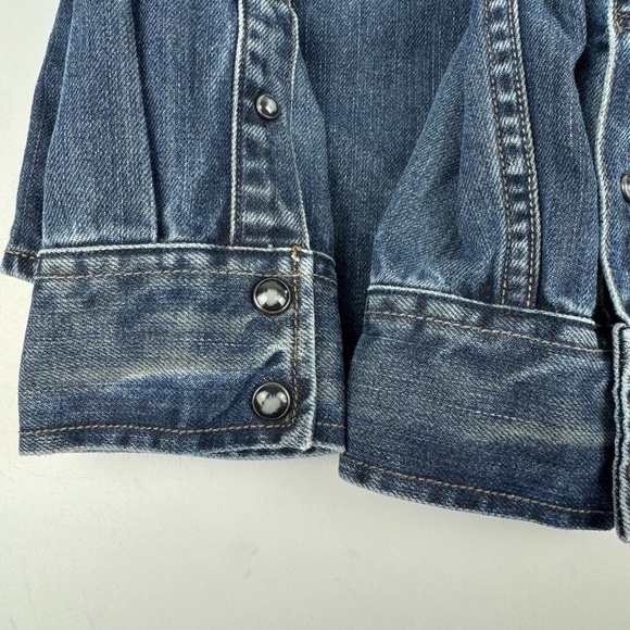 All Saints Mens Size S Canton Long Sleeve Heavy Denim Shirt Pearl Snap Western - Picture 9 of 9